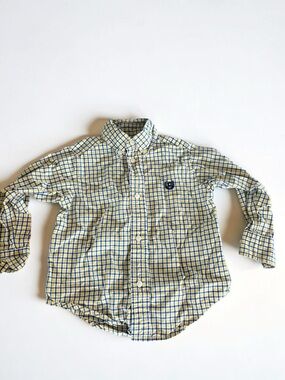 Chaps Button Down Shirt Yellow Blue Plaid Cotton Size 2T
